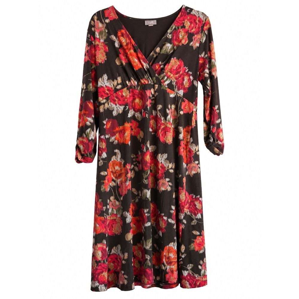 NWT J. Jill Petite Small Brown Floral Wrap Knit Dress Fall Boho MSRP $89